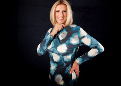 Linda - in a medium cobalt Blue satin Dress