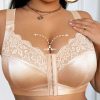Front Closure Lace Patchwork Wireless Bra Apricot
