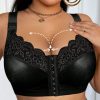Front Closure Lace Patchwork Wireless Bra