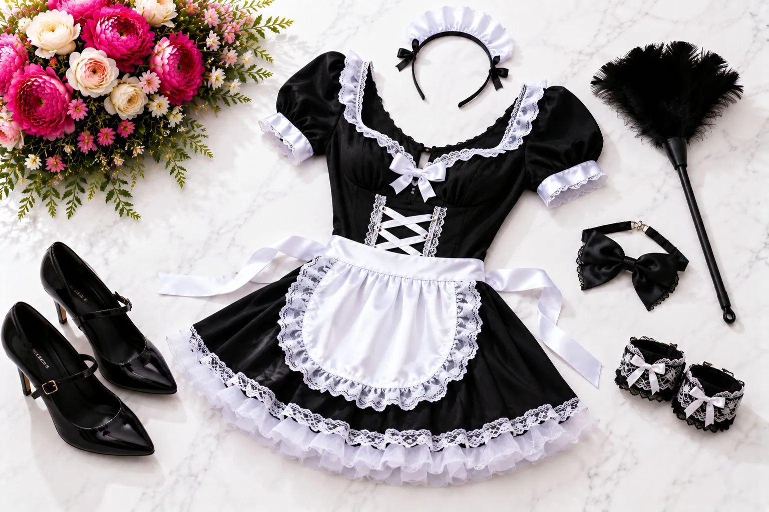 What cloths size am I guide showing a feminine French maid costume