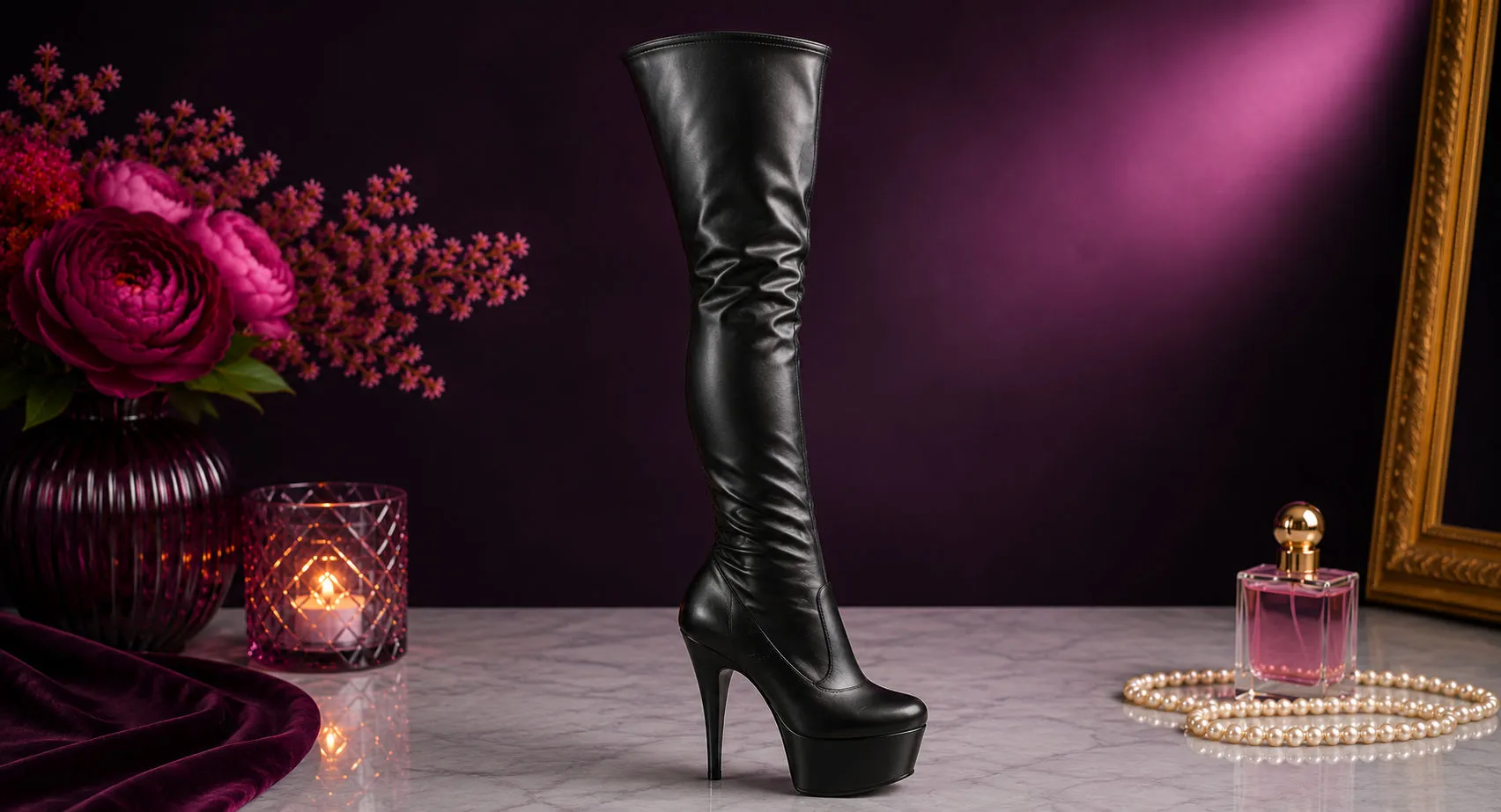 Crossdressing footwear guide featuring thigh length platform boots