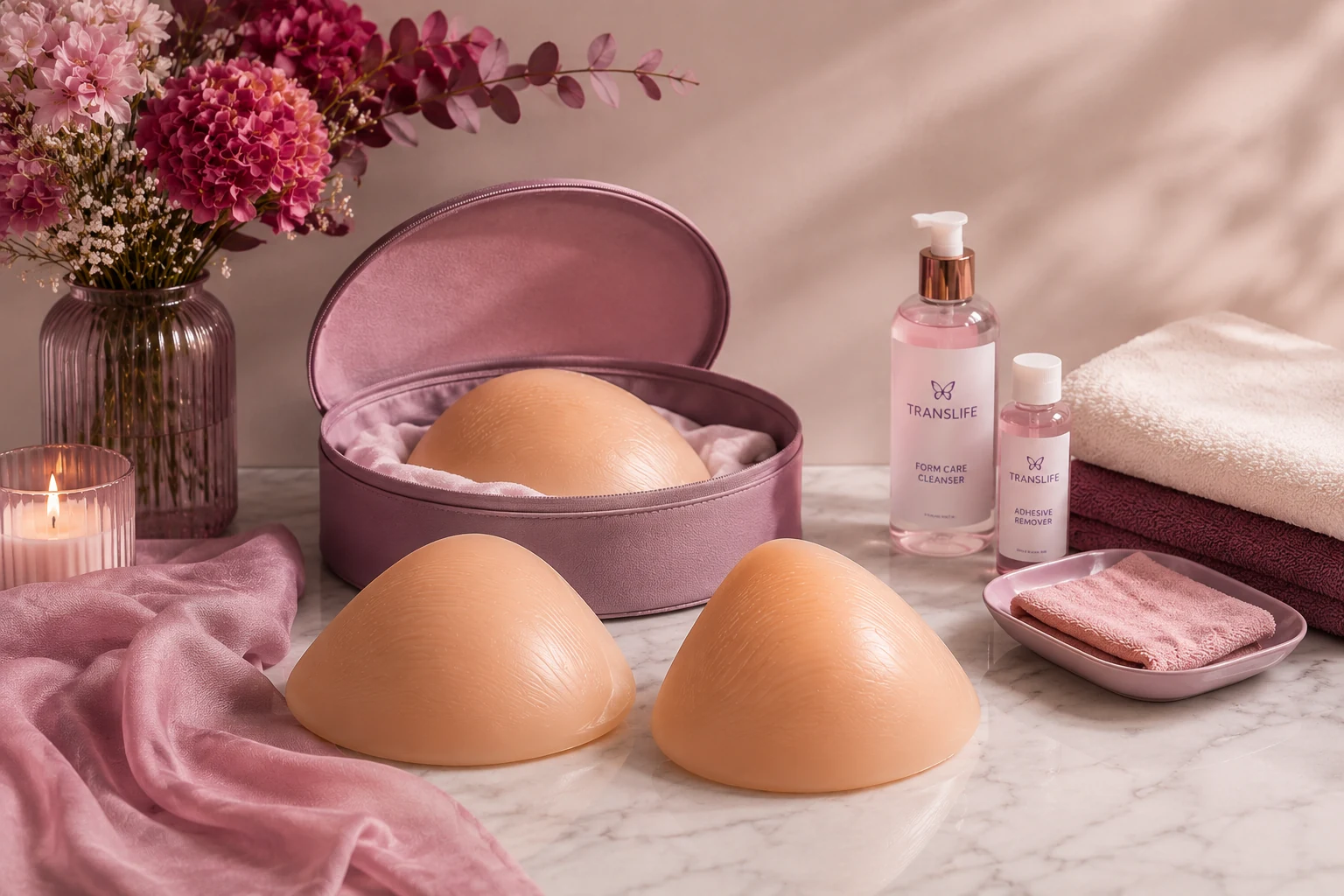 Breast form care and storage for silicone breast forms