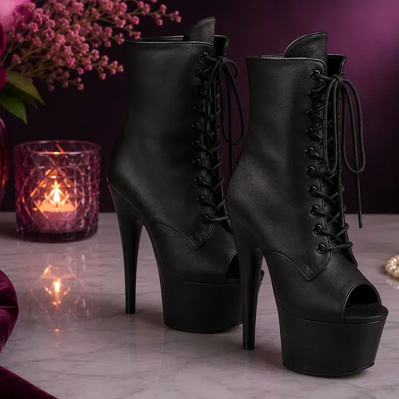 Black lace-up ankle and calf-length platform boots