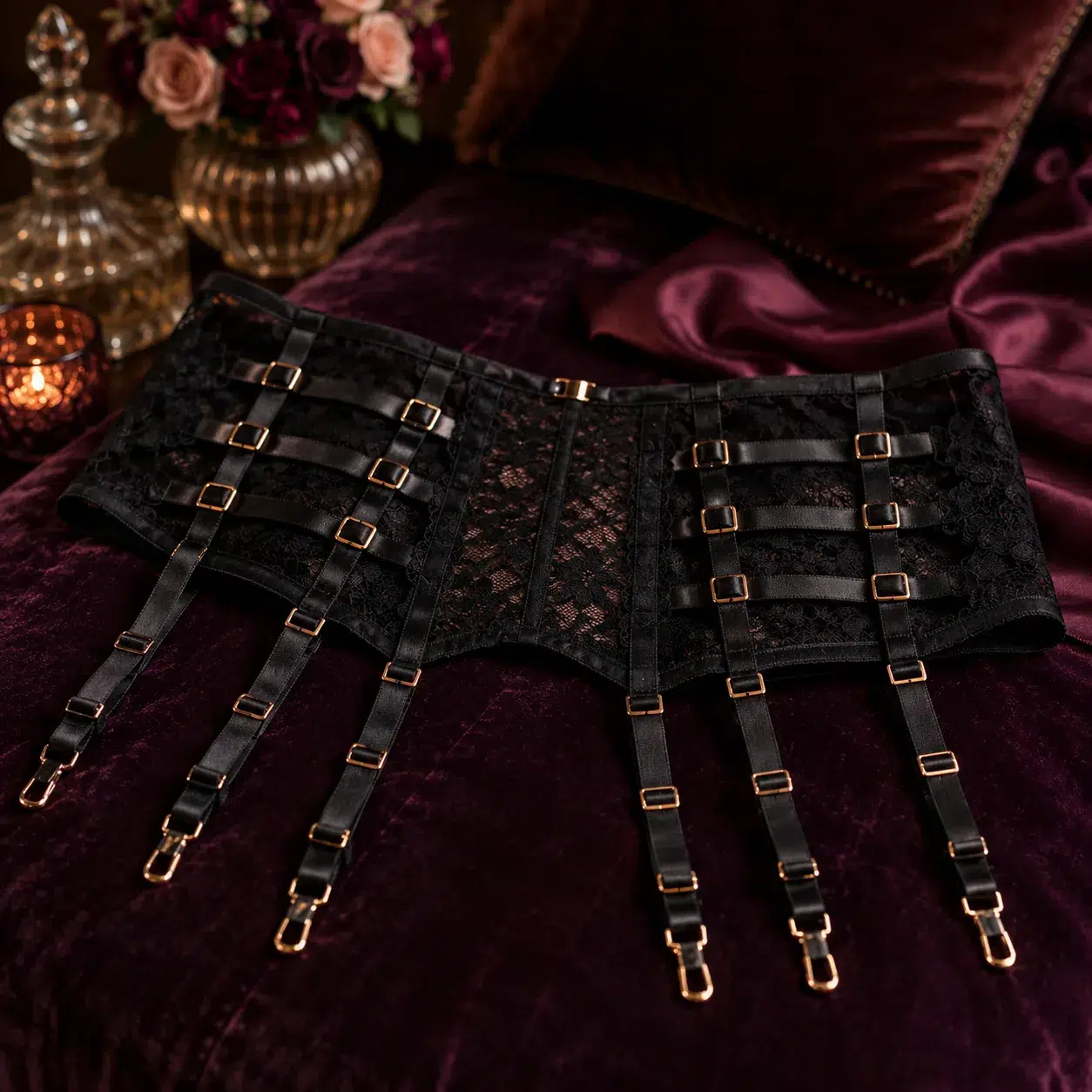 Black multi-strap suspender belt from the Translife lingerie collection