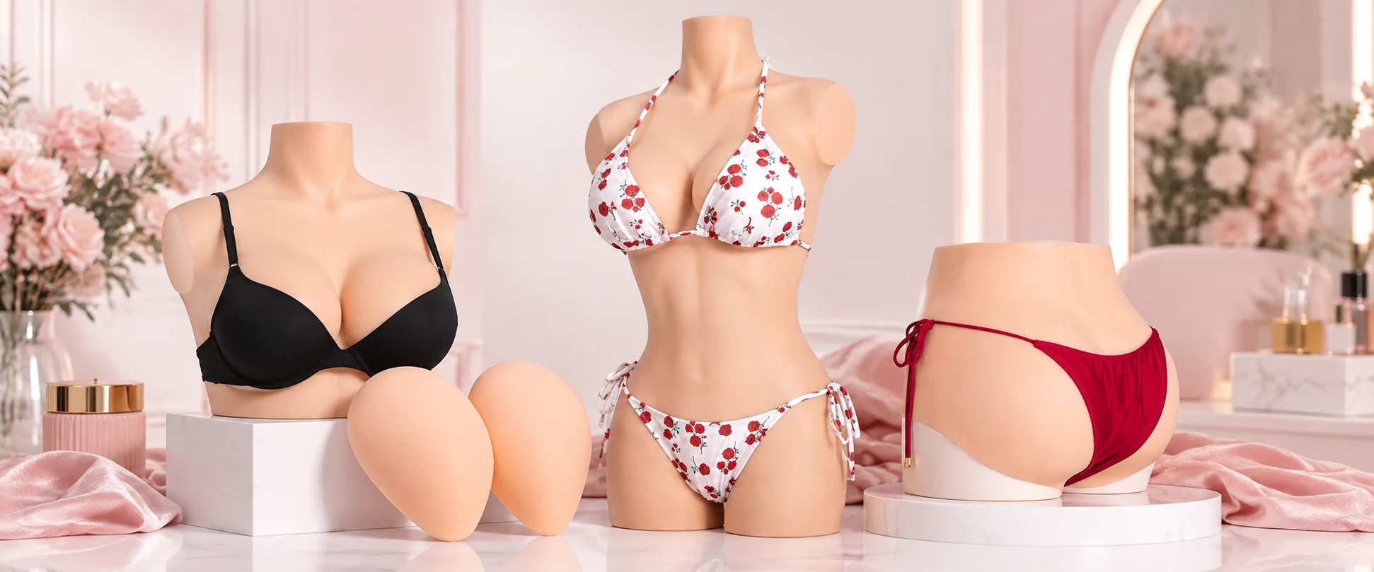 Silicone breastplates, hip pads and silicone torsos