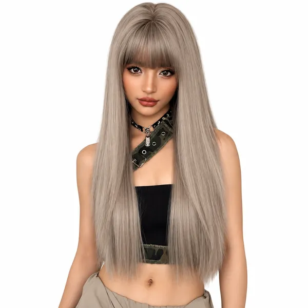 Athena long length grey synthetic wig