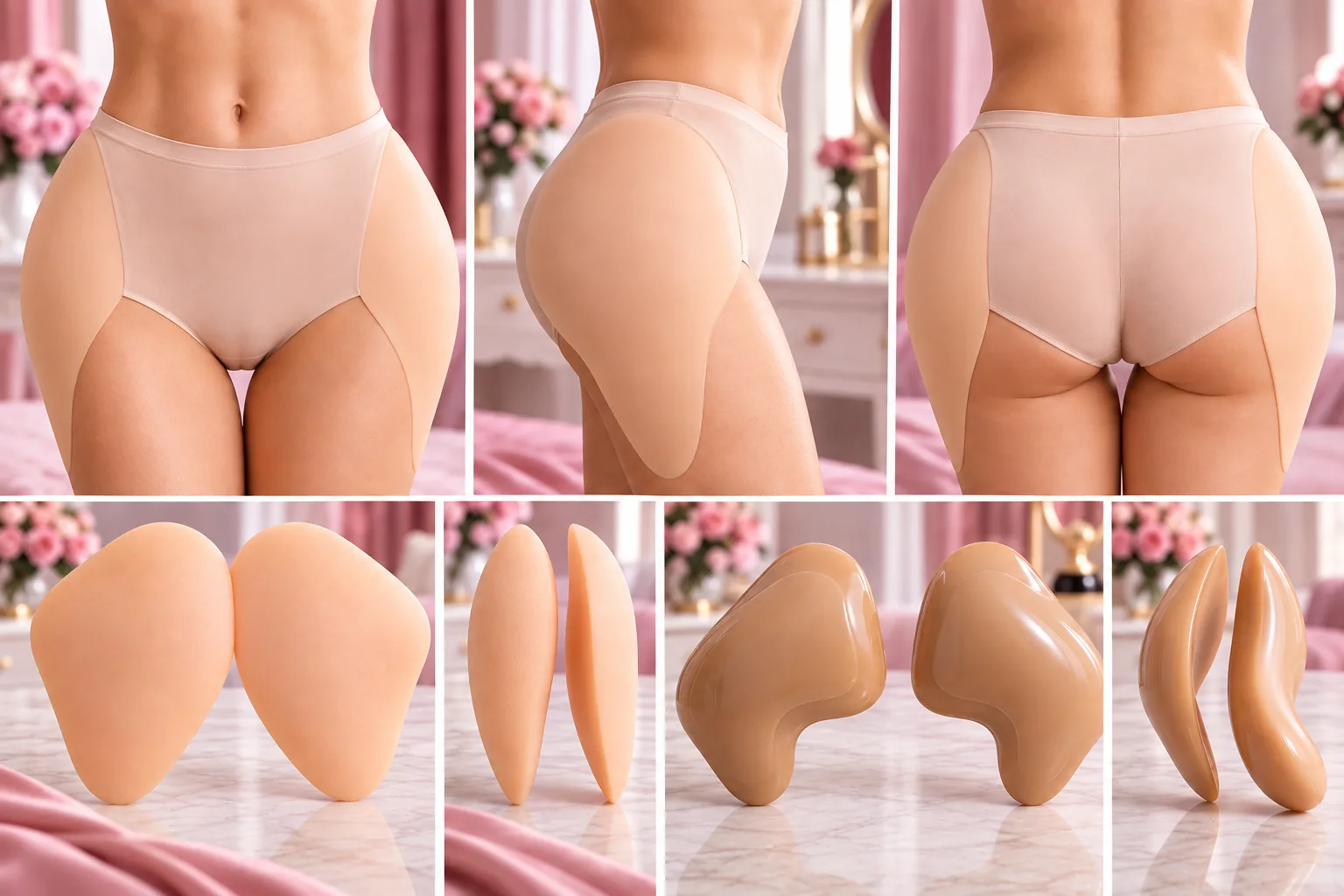 Silicone hip pad styles and body-shaping reference images